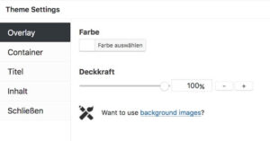 Optionen für Anpassungen an Pop-Up Themes