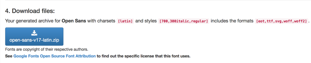 Screenshot des Download-Buttons für Schriften im Webfonts Helper