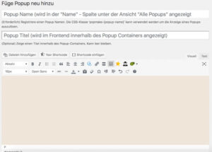 Ansicht des Editors für Popup Maker