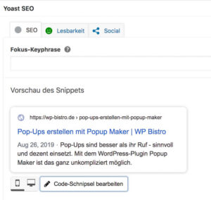 Screenshot Yoast SEO - Snippet-Vorschau