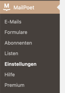 Anzeige der MailPoet-Einstellungen im WordPress-Dashboard. 