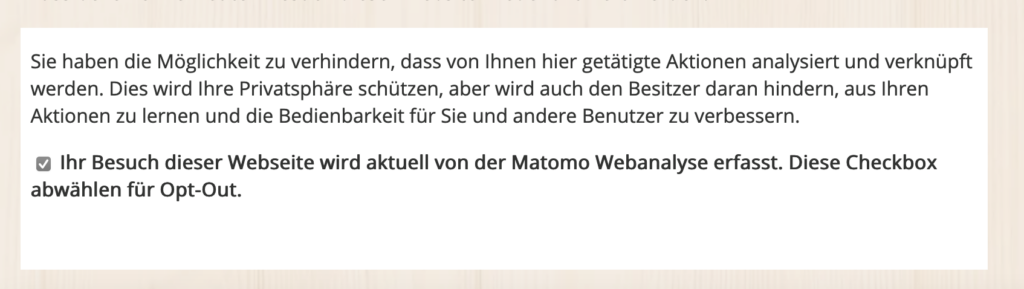 Ansicht der Matomo-Opt-Out-Einstellungen in der Datenschutzerklärung