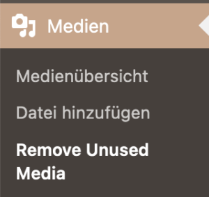 Menüpunkt "Remove Unused Media" im WordPress Backend