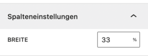 Screenshot der Einstellung "Spalteneinstellungen" mit einer Breite von 33%